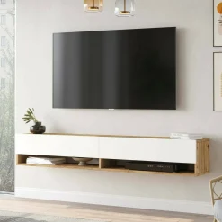 Mobile porta TV Compasso, 180x32h29 cm, Quercia e Bianco<Dmora New