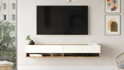 Mobile porta TV Compasso, 180x32h29 cm, Quercia e Bianco<Dmora New
