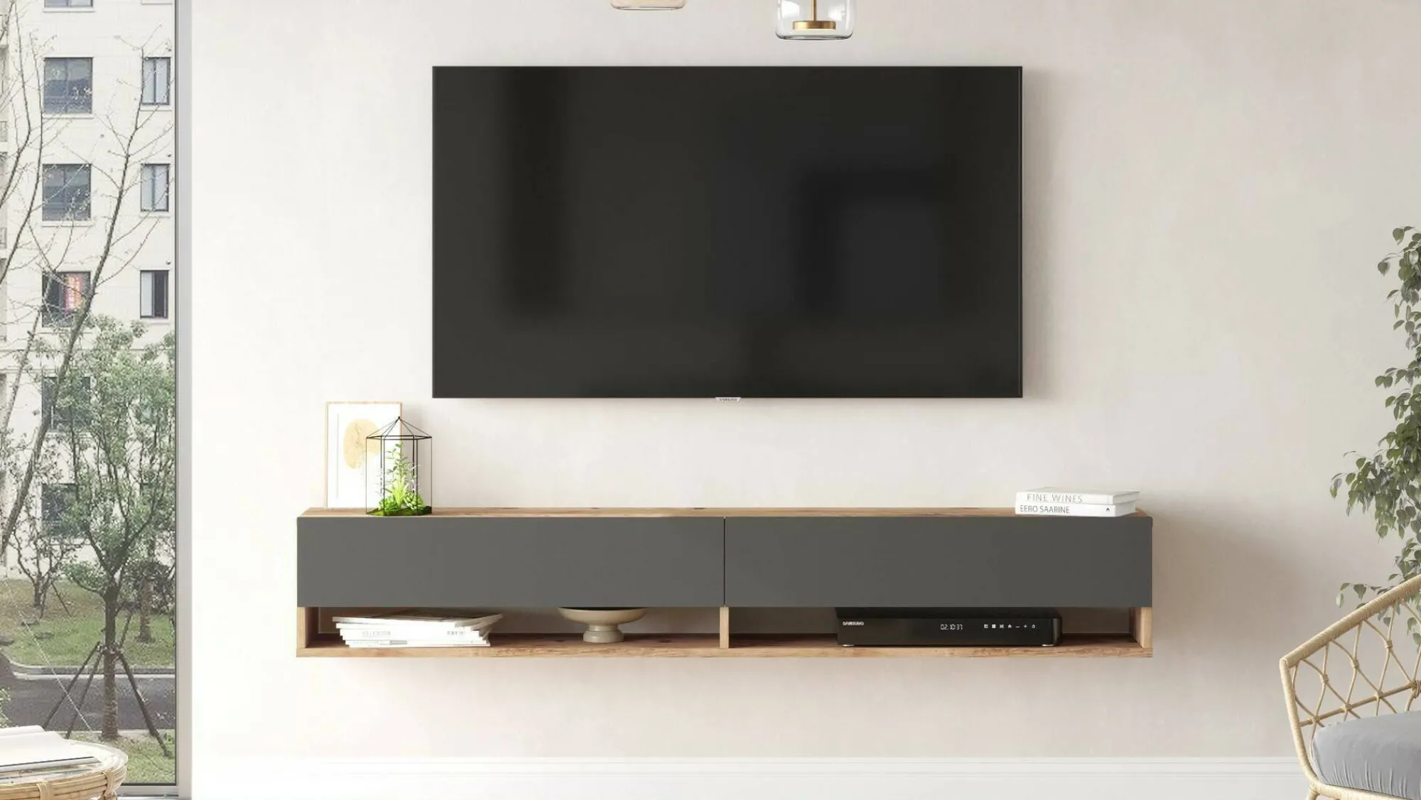 Mobile porta TV Compasso, 180x32h29 cm, Quercia e Antracite<Dmora Cheap