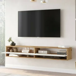 Mobile porta TV Compasso, 180x32h29 cm, Quercia e Bianco<Dmora New