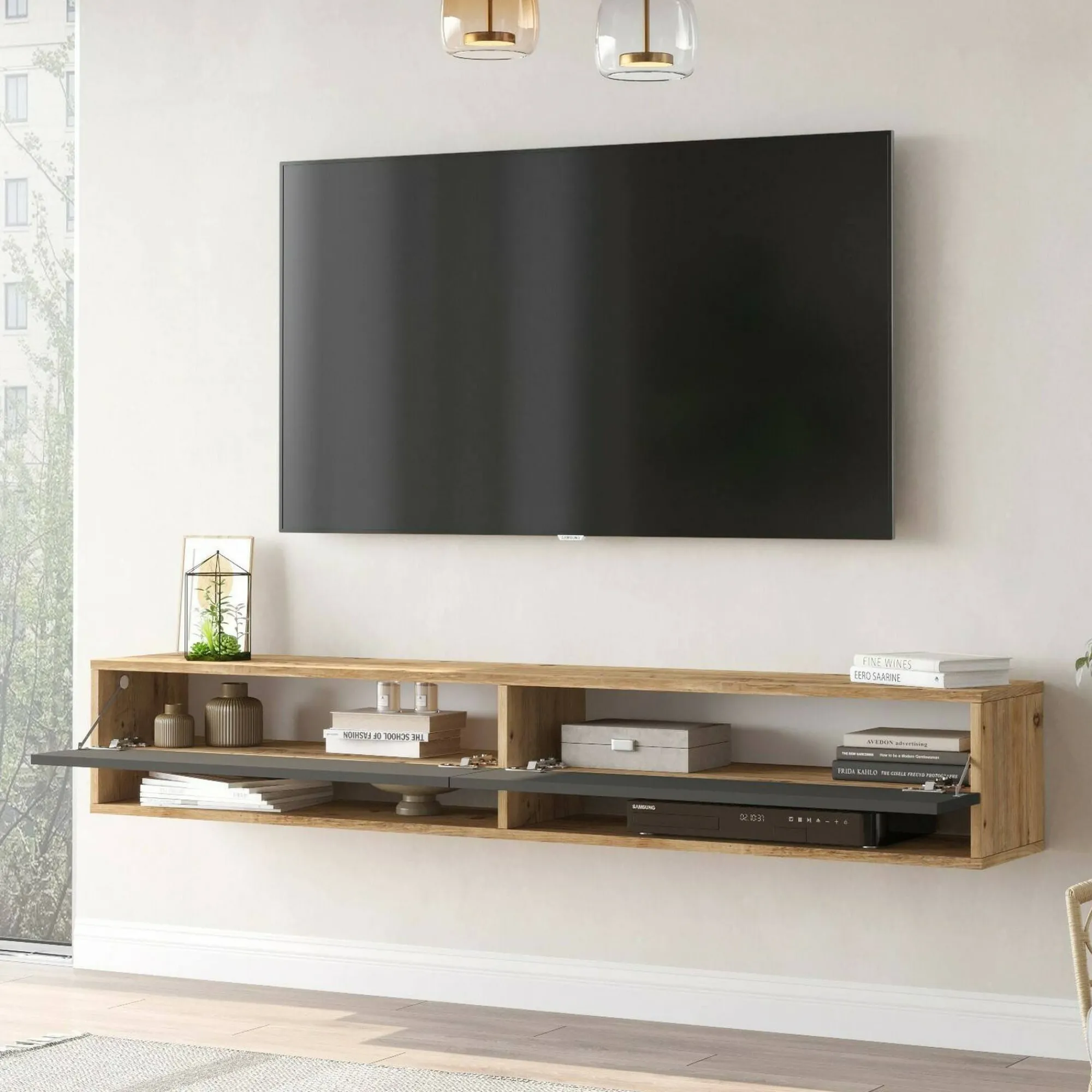 Mobile porta TV Compasso, 180x32h29 cm, Quercia e Antracite<Dmora Cheap