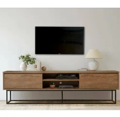 Mobile porta TV Corinna, Noce e Nero, 180x40h50 cm<Dmora Cheap