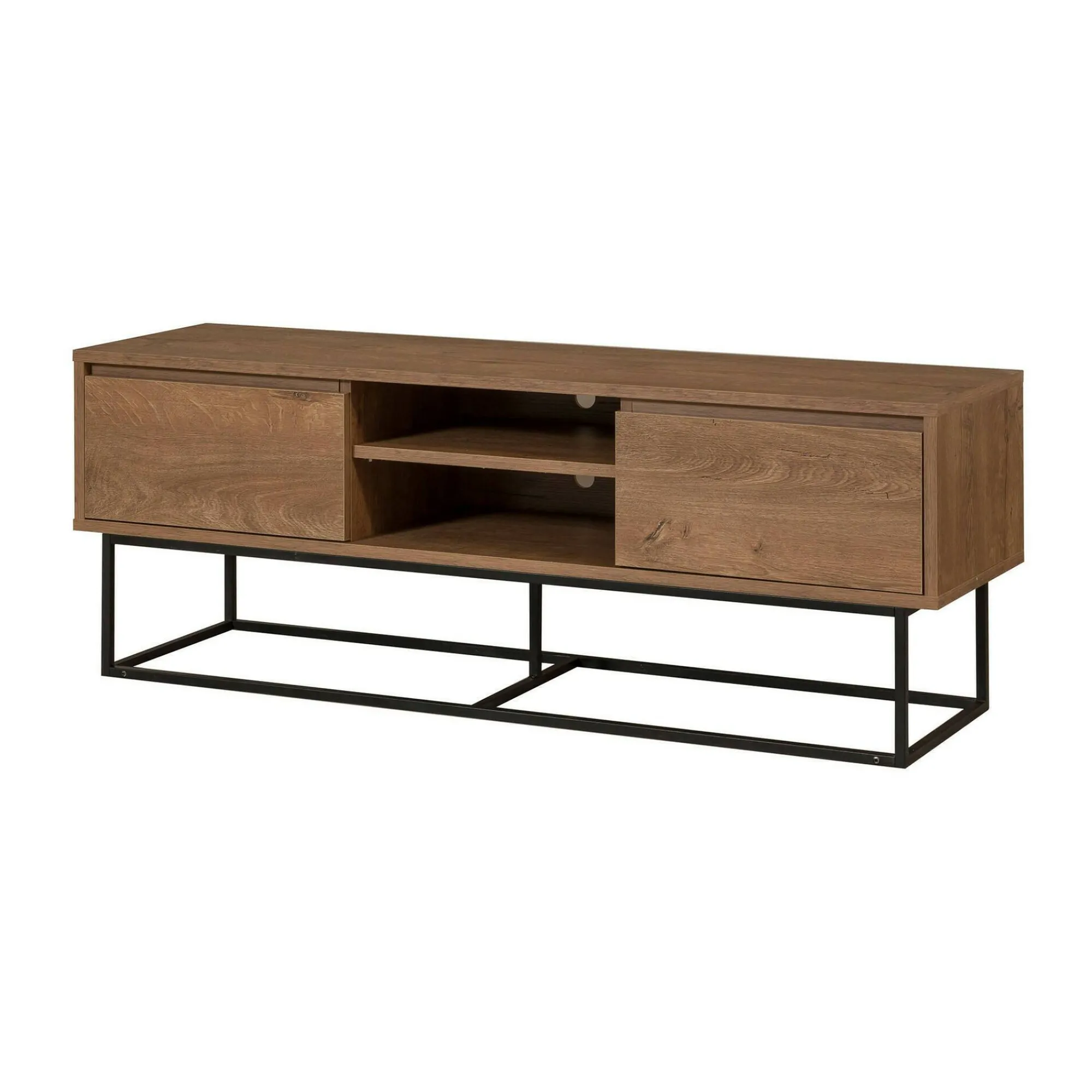 Mobile porta TV Corinna, Noce e Nero, 140x40h50 cm<Dmora New
