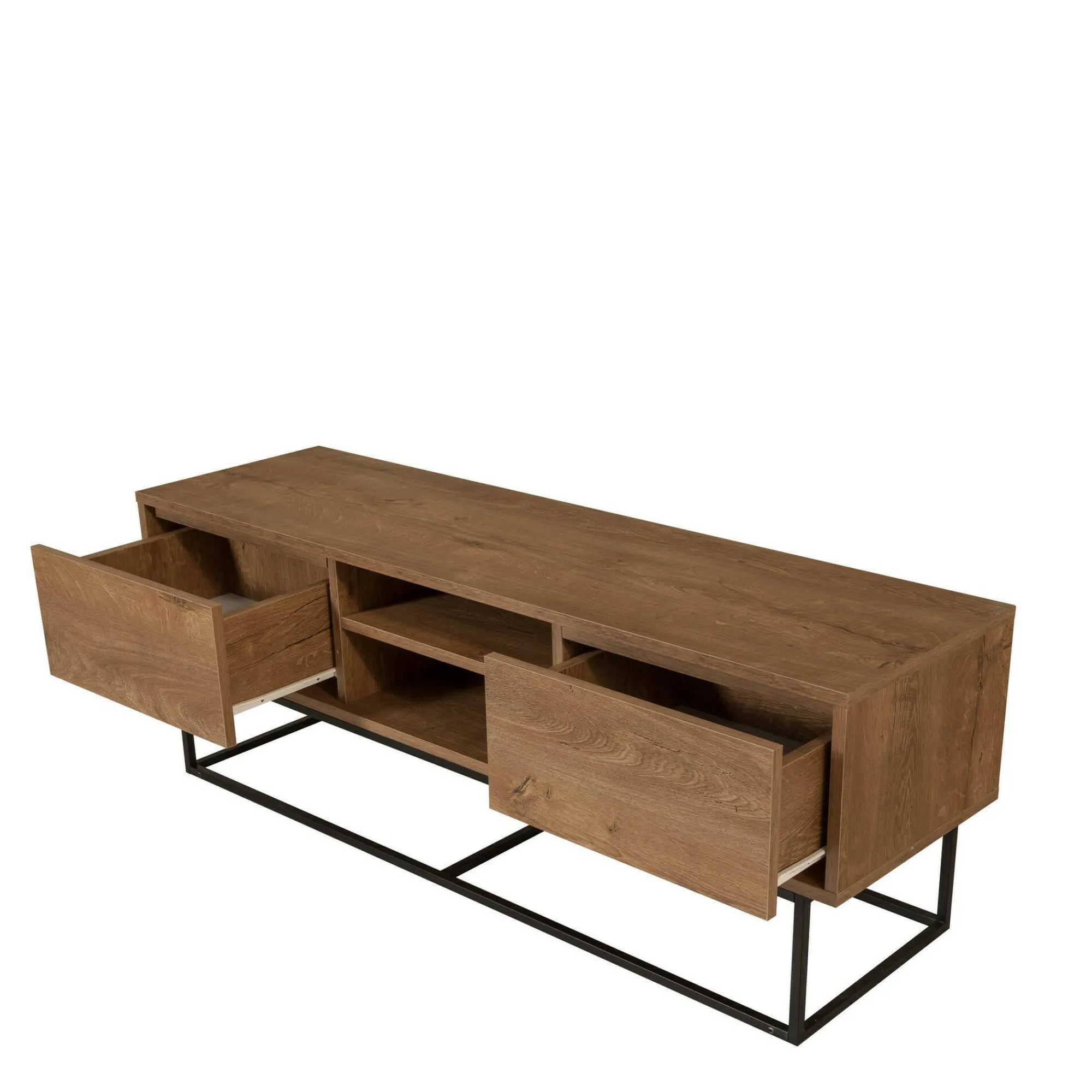 Mobile porta TV Corinna, Noce e Nero, 140x40h50 cm<Dmora New