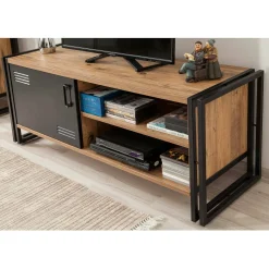 Mobile porta TV Cyprien, Quercia e Nero, 130x45h50 cm<Dmora Best Sale
