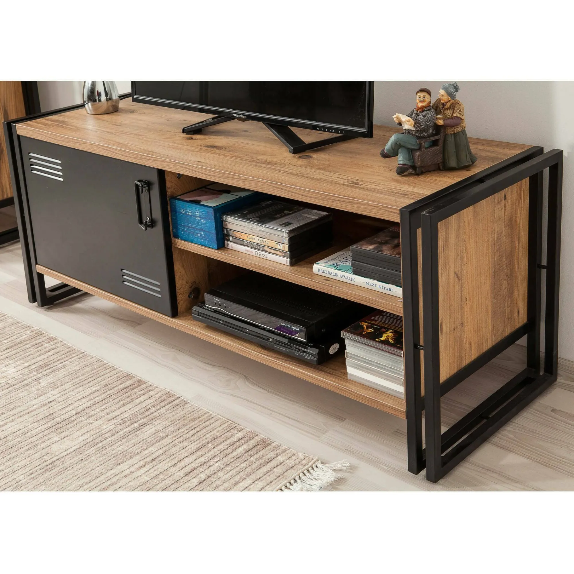 Mobile porta TV Cyprien, Quercia e Nero, 130x45h50 cm<Dmora Best Sale
