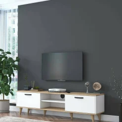 Mobile porta TV Daba, 180x35h49 cm, Bianco e Noce<Dmora Cheap