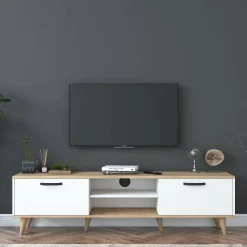 Mobile porta TV Daba, 180x35h49 cm, Bianco e Noce<Dmora Cheap