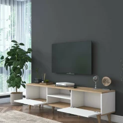 Mobile porta TV Daba, 180x35h49 cm, Bianco e Noce<Dmora Cheap