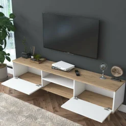 Mobile porta TV Daba, 180x35h49 cm, Bianco e Noce<Dmora Cheap