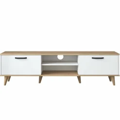 Mobile porta TV Daba, 180x35h49 cm, Bianco e Noce<Dmora Cheap