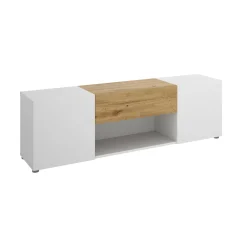 Mobile porta TV Dacciar, 138x35h45 cm, Bianco e Rovere Nodi<Dmora Best Sale