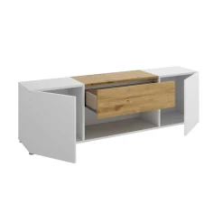 Mobile porta TV Dacciar, 138x35h45 cm, Bianco e Rovere Nodi<Dmora Best Sale