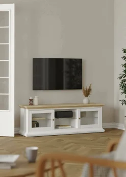 Mobile porta TV Damrey, 149x42 h51 cm, Bianco e Quercia<Dmora Hot