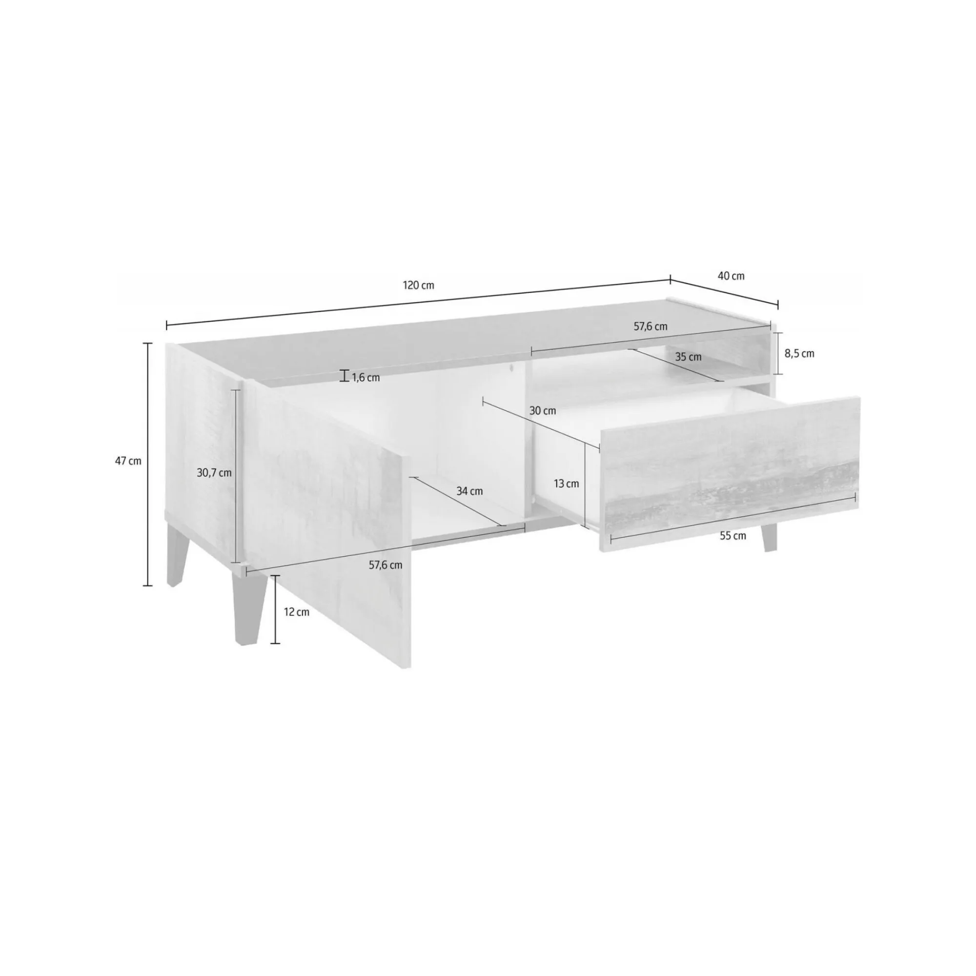 Mobile porta TV Darcar, cm 120x40h47, Ardesia e Acero<Dmora Shop