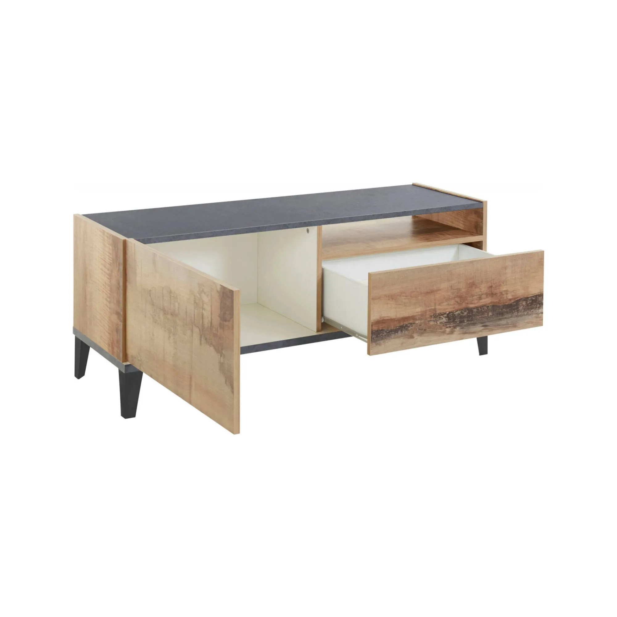 Mobile porta TV Darcar, cm 120x40h47, Ardesia e Acero<Dmora Shop