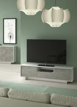 Mobile porta TV Darrighin, 170x42h48 cm, Bianco e Cemento<Dmora Sale