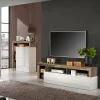 Mobile porta TV Dbald, 184x42 h58 cm, Bianco lucido e Acacia<Dmora Store
