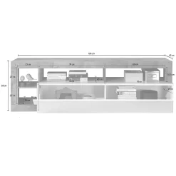 Mobile porta TV Dbald, 184x42 h58 cm, Bianco lucido e Acacia<Dmora Store