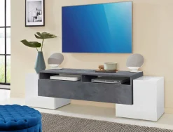 Mobile porta TV Dbasi, cm 170x45h45, Bianco lucido e Ardesia<Dmora Online