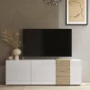 Mobile porta TV Dbrow, 181x44 h59 cm, Bianco lucido e Rovere<Dmora Sale