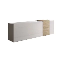 Mobile porta TV Dbrow, 181x44 h59 cm, Bianco lucido e Rovere<Dmora Sale