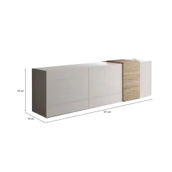 Mobile porta TV Dbrow, 181x44 h59 cm, Bianco lucido e Rovere<Dmora Sale