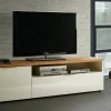 Mobile porta TV Ddematte, 180x48h43 cm, Bianco lucido e Rovere<Dmora Discount