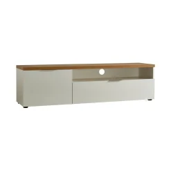 Mobile porta TV Ddematte, 180x48h43 cm, Bianco lucido e Rovere<Dmora Discount