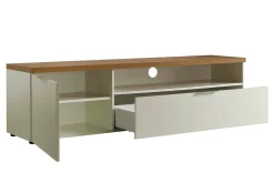 Mobile porta TV Ddematte, 180x48h43 cm, Bianco lucido e Rovere<Dmora Discount