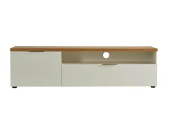 Mobile porta TV Ddematte, 180x48h43 cm, Bianco lucido e Rovere<Dmora Discount