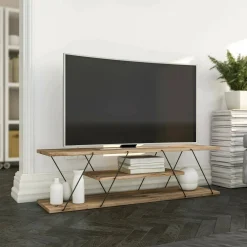 Mobile porta TV Desdemona, 120x30h33 cm, Nero e Noce<Dmora Shop