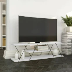 Mobile porta TV Desdemona, 120x30h33 cm, Bianco e Nero<Dmora Clearance