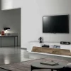 Mobile porta TV Dfagiol, cm 260x43h46, Bianco lucido e Acero<Dmora Cheap