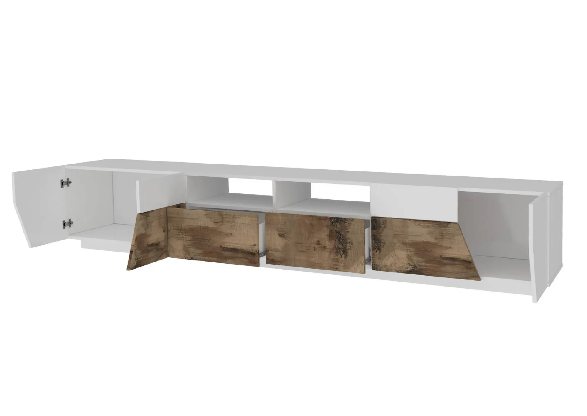 Mobile porta TV Dfagiol, cm 260x43h46, Bianco lucido e Acero<Dmora Cheap