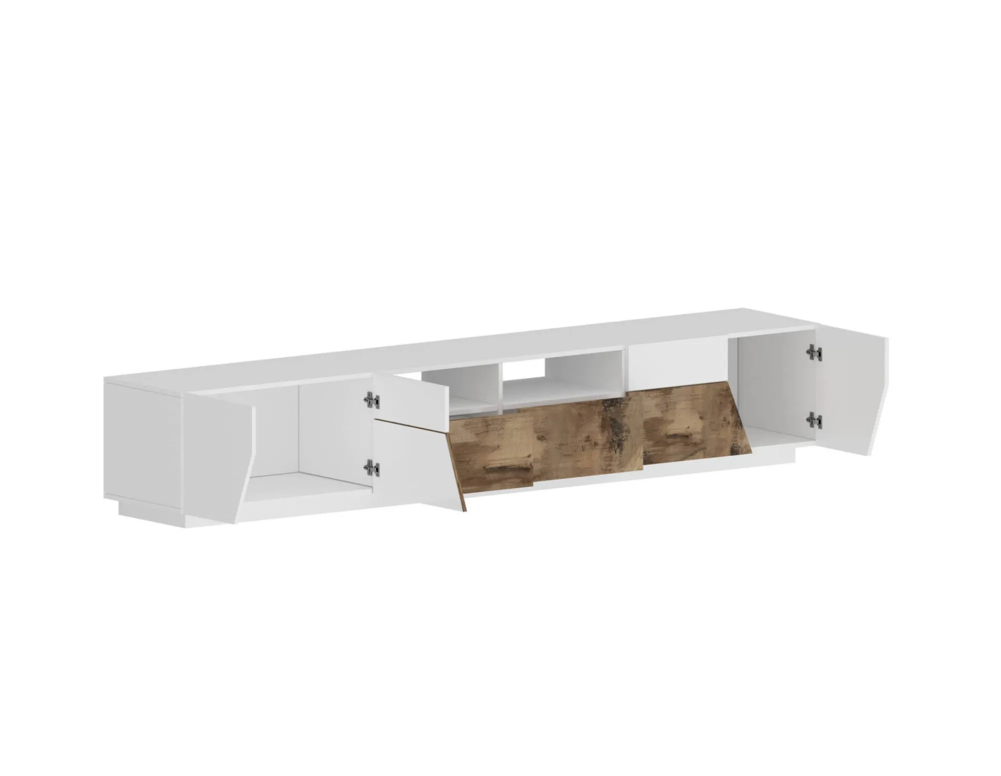 Mobile porta TV Dfagiol, cm 260x43h46, Bianco lucido e Acero<Dmora Cheap
