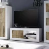Mobile porta TV Dfult, 140x43 h56 cm, Bianco e Acacia<Dmora Best