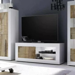Mobile porta TV Dfult, 140x43 h56 cm, Bianco e Acacia<Dmora Best