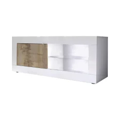 Mobile porta TV Dfult, 140x43 h56 cm, Bianco e Acacia<Dmora Best