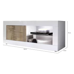 Mobile porta TV Dfult, 140x43 h56 cm, Bianco e Acacia<Dmora Best