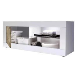 Mobile porta TV Dfult, 140x43 h56 cm, Bianco e Acacia<Dmora Best