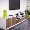 Mobile porta TV Dleott, cm 260x41h46, Bianco lucido e Noce<Dmora Clearance
