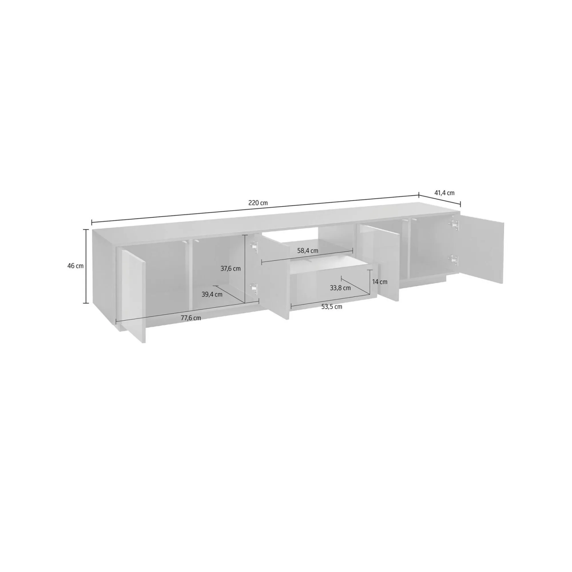 Mobile porta TV Dlepor, cm 220x41h46, Bianco lucido e Noce<Dmora Cheap