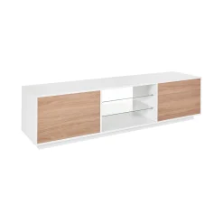 Mobile porta TV Dlongon, cm 180x41h46, Bianco lucido e Noce<Dmora Best