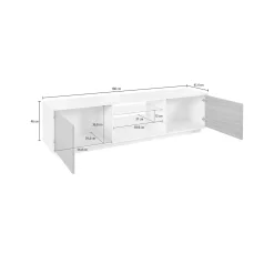Mobile porta TV Dlongon, cm 180x41h46, Bianco lucido e Noce<Dmora Best