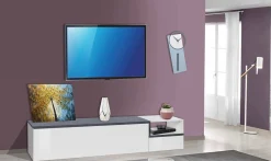 Mobile porta TV Dma, cm 200x40h49, Bianco lucido e Ardesia<Dmora Hot
