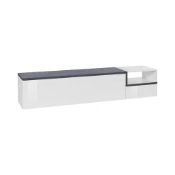 Mobile porta TV Dma, cm 200x40h49, Bianco lucido e Ardesia<Dmora Hot