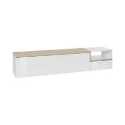 Mobile porta TV Dma, cm 200x40h49, Bianco lucido e Acero<Dmora Best