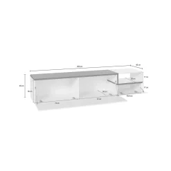 Mobile porta TV Dma, cm 200x40h49, Bianco lucido e Ardesia<Dmora Hot