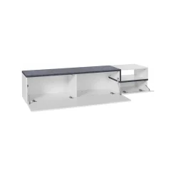 Mobile porta TV Dma, cm 200x40h49, Bianco lucido e Ardesia<Dmora Hot
